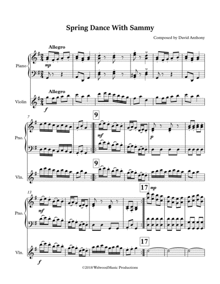 Spring Dance With Sam For Violin Piano Sheet Music