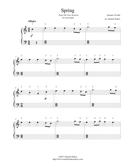 Spring From Vivaldis The Four Seasons For Easy Piano Sheet Music