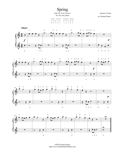 Free Sheet Music Spring From Vivaldis The Four Seasons For Very Easy Piano