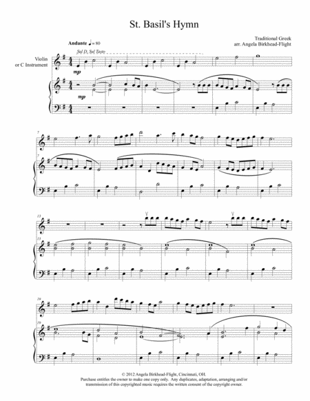 Free Sheet Music St Basils Hymn