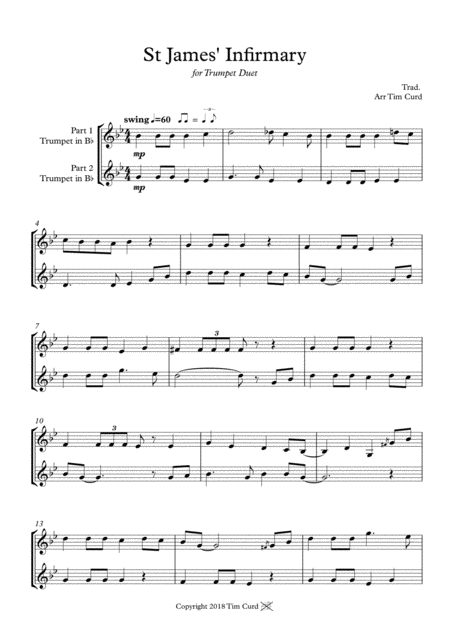 Free Sheet Music St James Infirmary Trumpet Duet