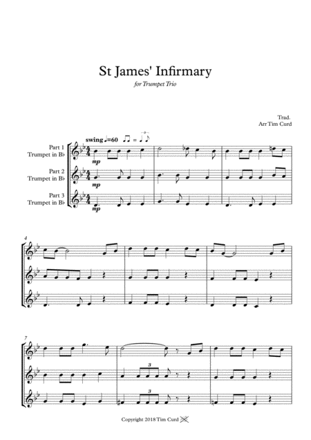 Free Sheet Music St James Infirmary Trumpet Trio