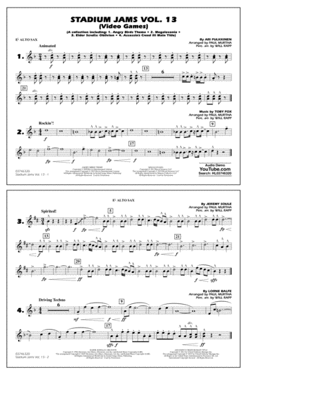 Stadium Jams Volume 13 Video Games Eb Alto Sax Sheet Music