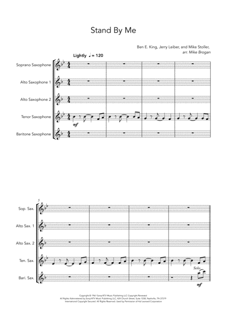 Free Sheet Music Stand By Me Ben E King Saatb Saxophone Quintet