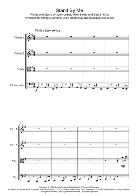 Stand By Me For String Quartet Score And Parts Sheet Music