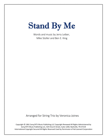 Stand By Me For String Trio With Optional Violin 2 Part Sheet Music