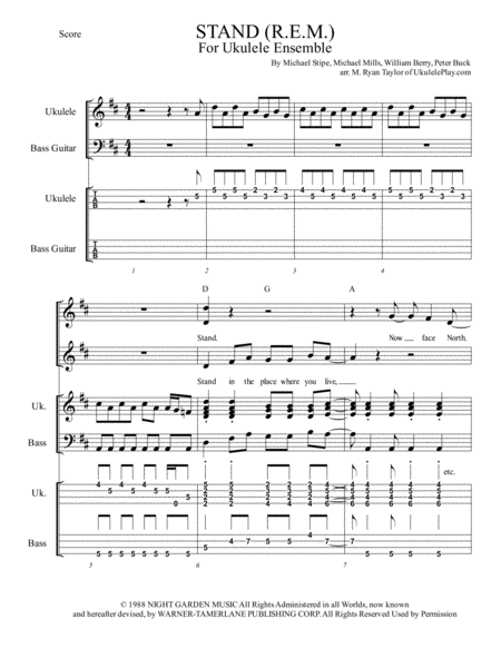 Stand R E M Arranged For Ukulele Ensemble Orchestra Band Sheet Music