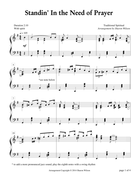 Free Sheet Music Standin In The Need Of Prayer Piano Solo