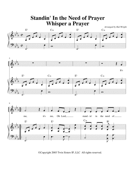 Standin In The Need Of Prayer Whisper A Prayer Sheet Music