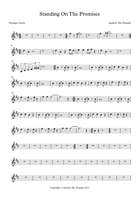 Free Sheet Music Standing On The Promises Bb Trumpet Score