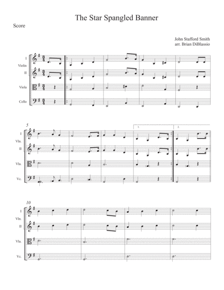 Star Spangled Banner For String Quartet Easy Elementary Sheet Music