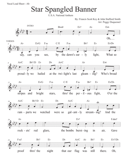 Star Spangled Banner Key Of Ab Sheet Music