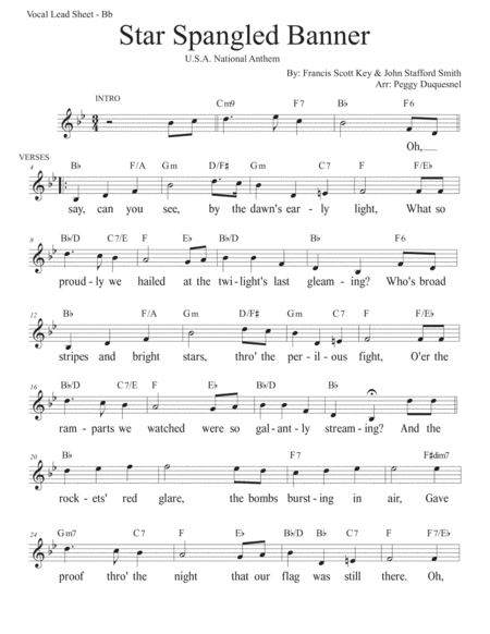 Star Spangled Banner Key Of Bb Sheet Music