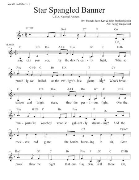 Star Spangled Banner Key Of F Sheet Music