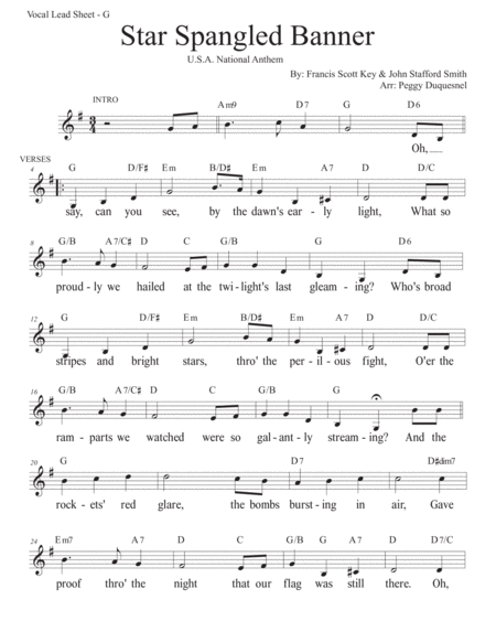 Star Spangled Banner Key Of G Sheet Music