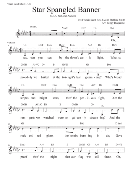 Free Sheet Music Star Spangled Banner Key Of Gb