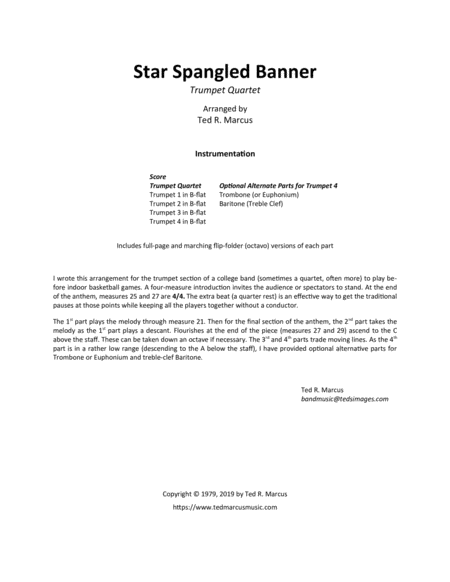 Star Spangled Banner Trumpet Quartet Or Trumpet Section Sheet Music