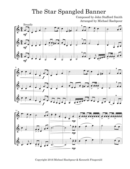 Free Sheet Music Star Spangled Banner Trumpet Trio