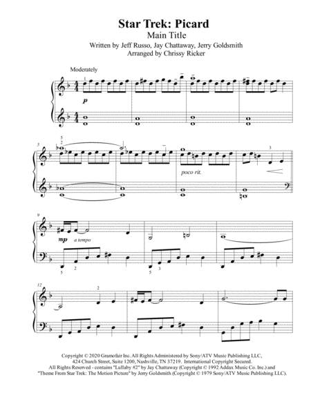 Star Trek Picard Main Title Intermediate Piano Sheet Music