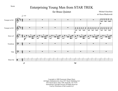 Star Trek Theme Enterprising Young Men Brass Quintet Sheet Music