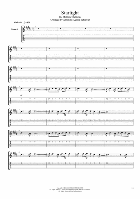 Free Sheet Music Starlight Quartet Guitar Tablature