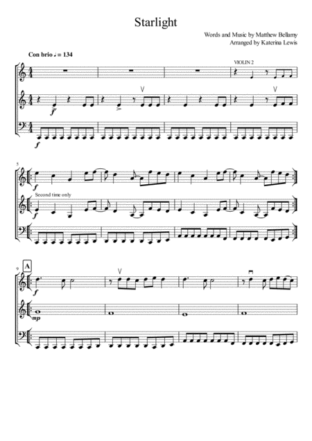 Free Sheet Music Starlight Violin 1 Violin 2 Cello