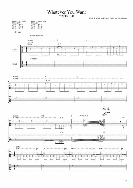 Status Quo Whatever You Want For Rhythm Leadguitar Sheet Music