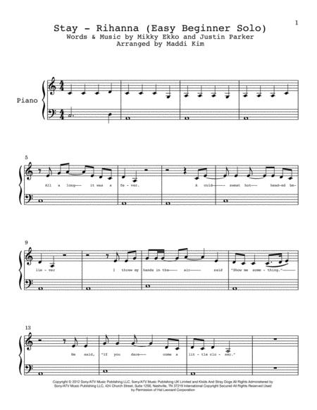 Free Sheet Music Stay Rihanna Easy Piano Solo