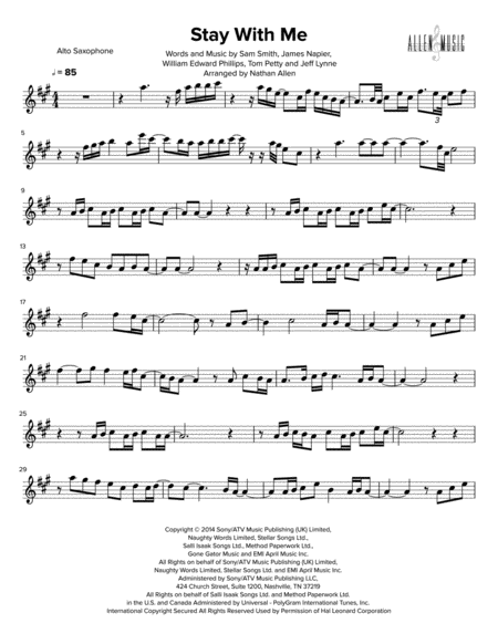 Stay With Me Alto Saxophone Sheet Music