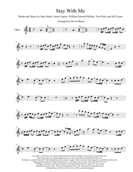 Stay With Me Original Key Oboe Sheet Music