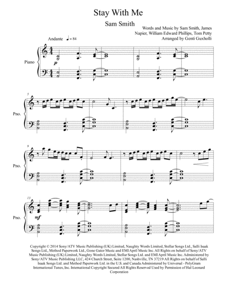 Free Sheet Music Stay With Me Piano Solo