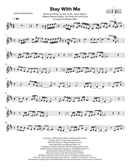 Stay With Me Soprano Saxophone Sheet Music