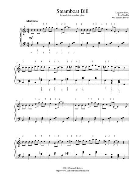 Steamboat Bill For Early Intermediate Piano Sheet Music