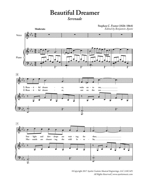 Stephen Foster Beautiful Dreamer High Voice In E Flat Sheet Music