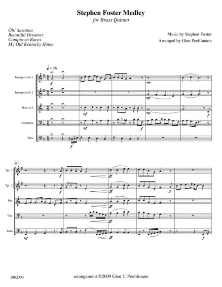 Stephen Foster Medley For Brass Quintet 4 Popular Songs Unaccompanied Sheet Music