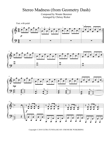 Stereo Madness Geometry Dash Intermediate Piano Sheet Music