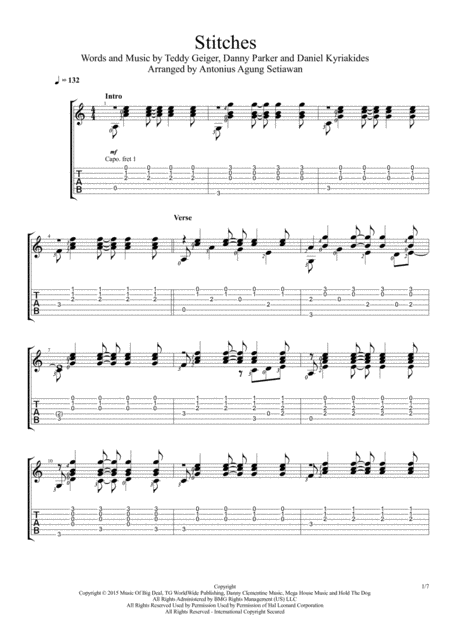 Free Sheet Music Stitches Solo Guitar Tablature