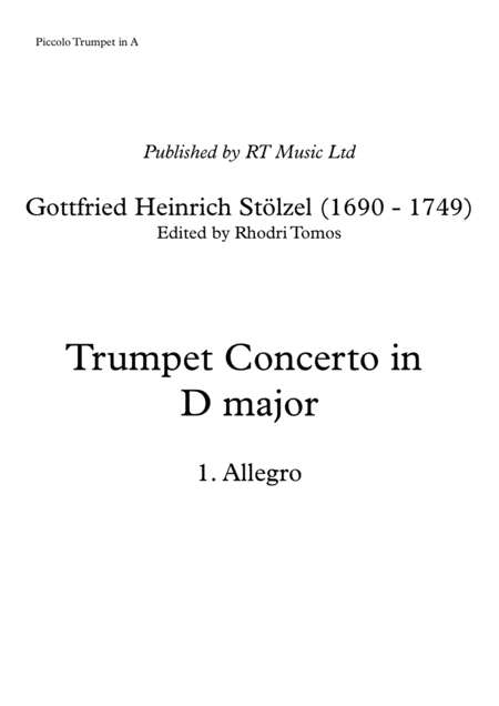 Stolzel Concerto In D Major Hauh 5 3 Sheet Music