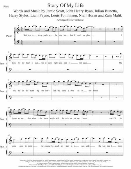 Story Of My Life Easy Key Of C Piano Sheet Music