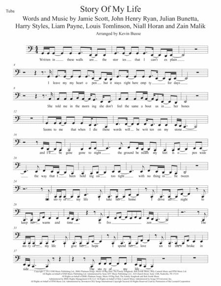 Story Of My Life Easy Key Of C Tuba Sheet Music