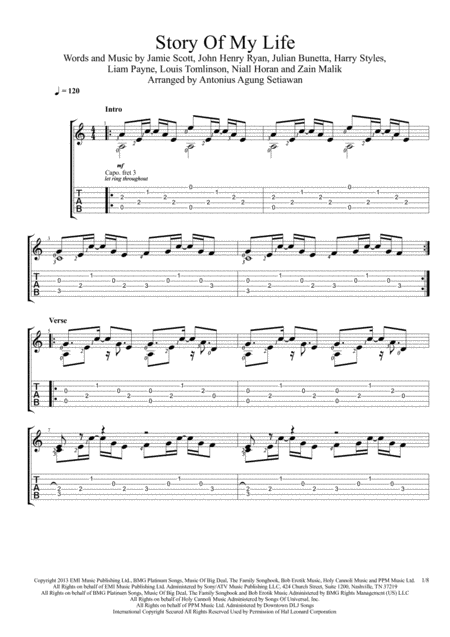 Story Of My Life Fingerstyle Guitar Solo Sheet Music