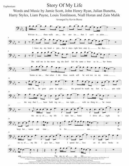 Story Of My Life Original Key Euphonium Sheet Music