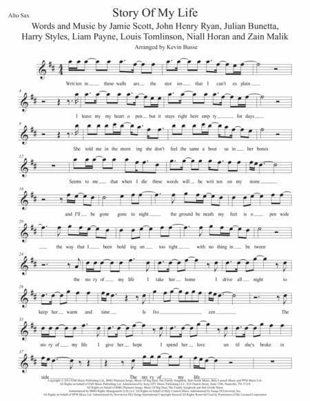 Free Sheet Music Story Of My Life W Lyrics Alto Sax