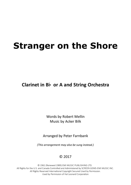 Stranger On The Shore For Clarinet Strings Sheet Music