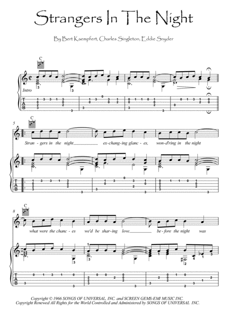 Strangers In The Night Guitar Fingerstyle Sheet Music