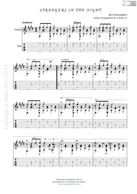 Strangers In The Night Sheet Music For Guitar Sheet Music