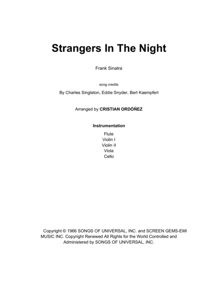 Free Sheet Music Strangers In The Night