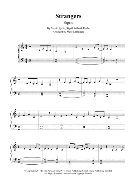 Strangers Sigrid Easy Piano Sheet Music