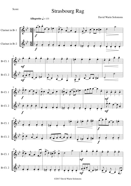 Free Sheet Music Strasbourg Rag For Clarinet Duo