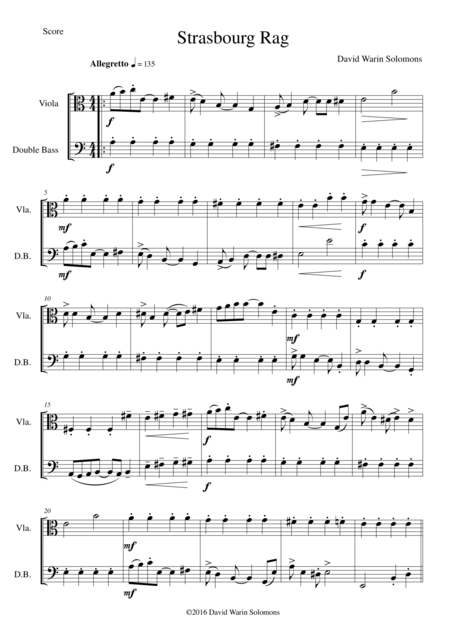 Free Sheet Music Strasbourg Rag For Viola And Double Bass